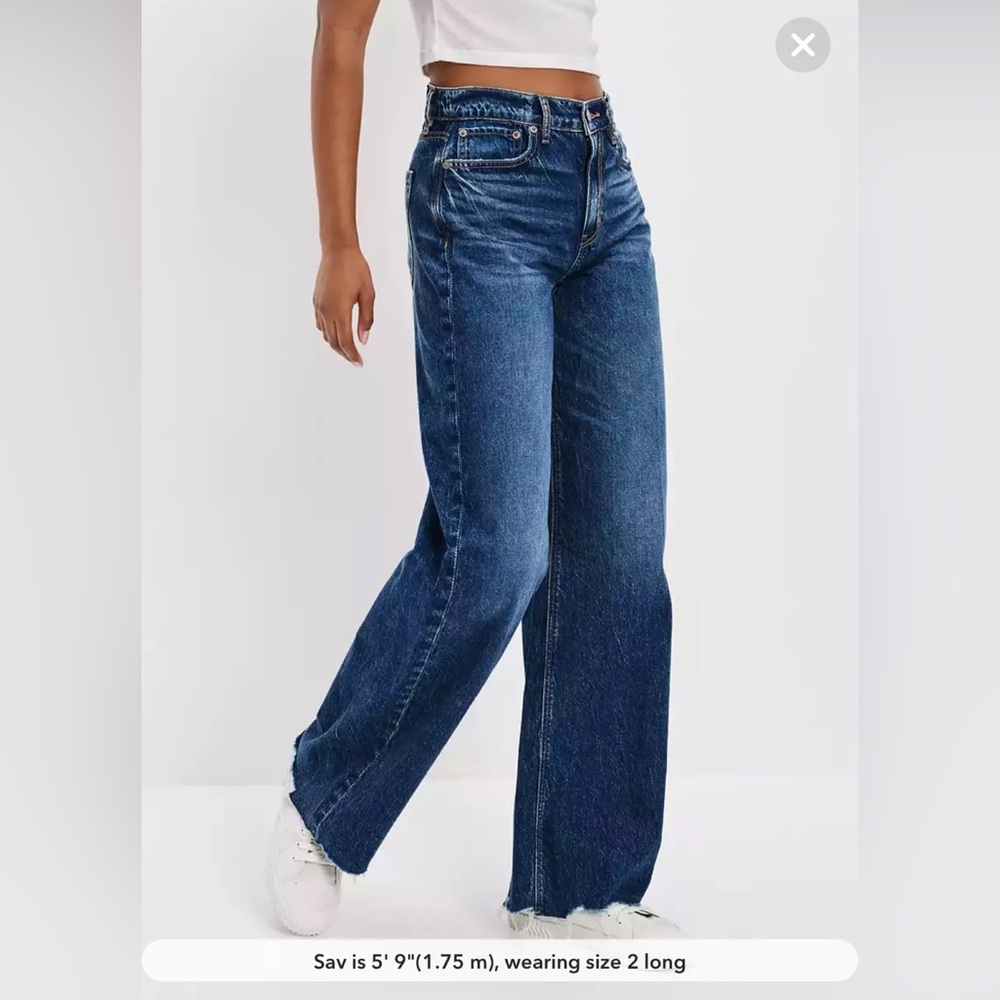 American Eagle Outfitters Women's Dark Blue Wide Leg Jeans